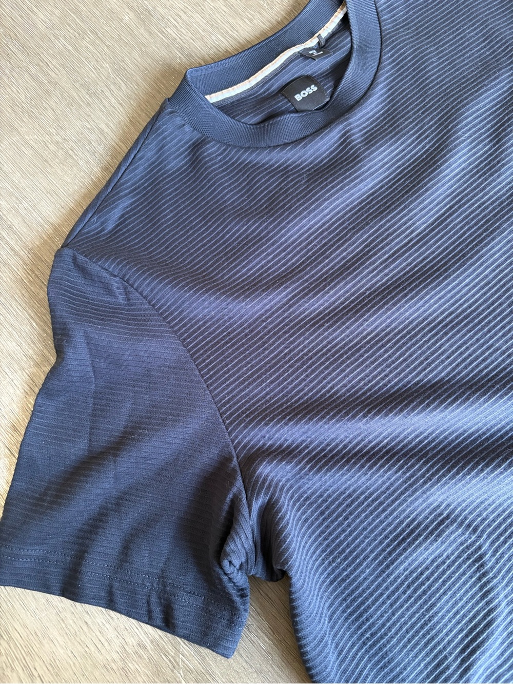 BOSS Men's Navy Ribbed Short Sleeve Crew Tee Size tag missing